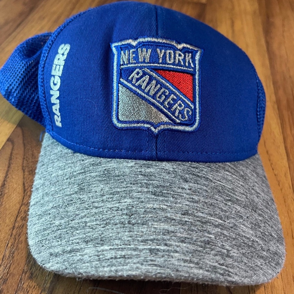 Adidas New York Rangers NHL Trucker Hat Mens OSFA Blue Grey Snapback Mesh Cap